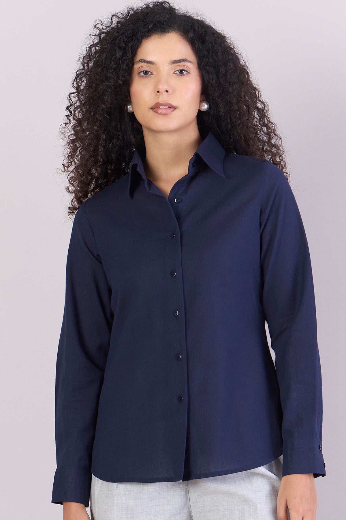 Buy Navy Blue Cotton Relax Fit Shirt by PowerSutra for women online at ScrollnShops